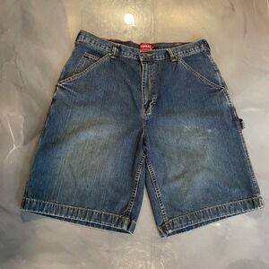 Chaps Denim Mens 33 Carpenter Shorts Blue Utility Workwear Hammer Loop Y2K
